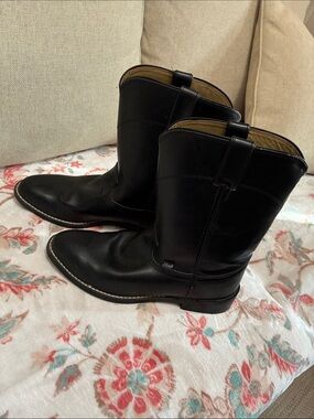 Justin Boots Black Leather Western Men’s Pull-On Boots